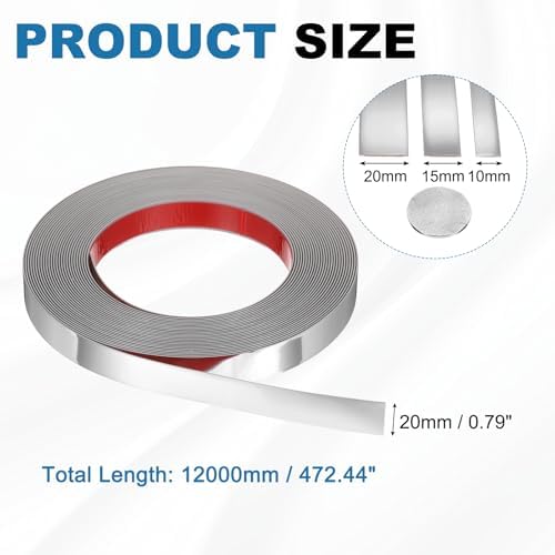uxcell Silver Peel and Stick Molding Trim, 0.8 Inch x 39.4 ft Self-Adhesive Mirror Tape, Flexible PVC Border Strip for Wall Decoration Tile Edge Ceiling Floor Frame Furniture Decoration - Image 2