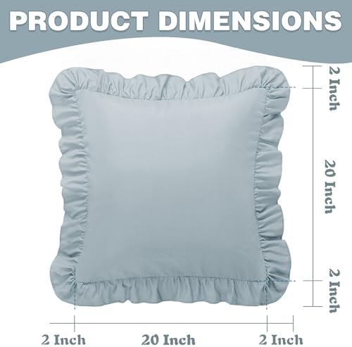 KKJIAF 2 Pack Ruffle Pillow Cases 20x20 Inches, Dusty Blue - Image 3