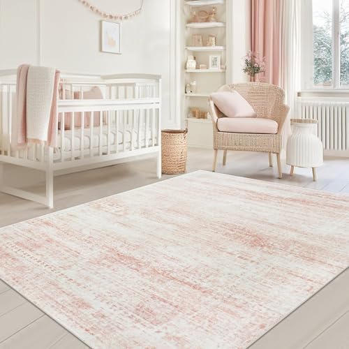 Pink Washable Rugs 5x7 Area Rugs for Living Room,Bedroom,Nursery,Carpet by Srugn