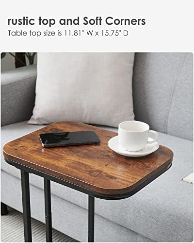 KJGKK C Shaped End Table, 27 Inches High Small Side Table for Sofa and Bed, Couch Table Slides Under, Tall Tv Tray Table for Living Room, Bedroom, Metal Frame, Rustic Brown & Black - Image 6