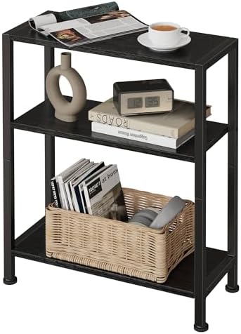 3-Tier Side Table, Small EndTable, Sofa SideTable for Narrow Spaces, Slim EndTable, NightstandTable, Skinny Bedside Table, for Living Room, Bedroom, Office, Black by VANTIMO