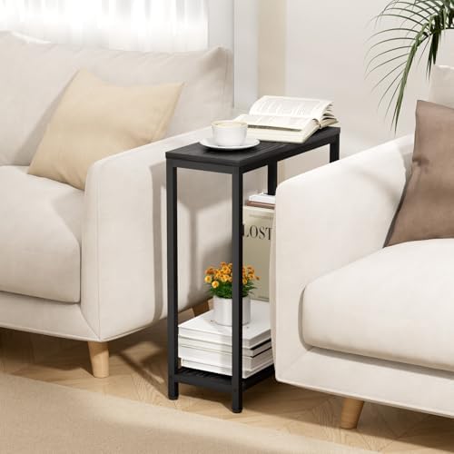 SLEEPING LAMB Narrow Small Side Table for Small Space, 2 Tier Sofa Skinny End Table for Living Room, Bedroom Beside Slim Nightstand, Rustic Black - Image 3