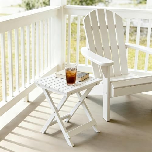 Outdoor Small Table Square Folding Wooden Patio Side Table Furniture Table for Adirondack Chair, Balcony, Porch, No Assembly Required, White - Image 2