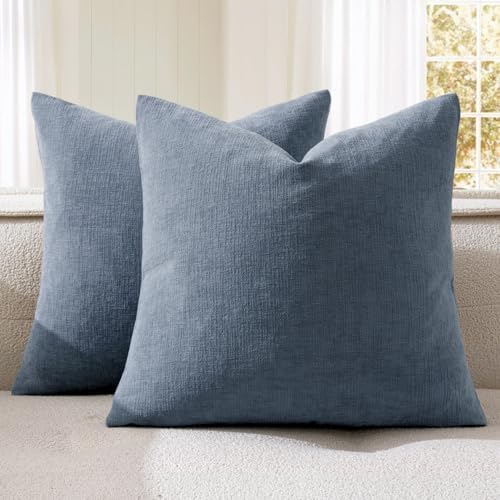 MIULEE Dark Grey Blue Chenille Couch Throw Pillow Covers, 18x18 by MIULEE