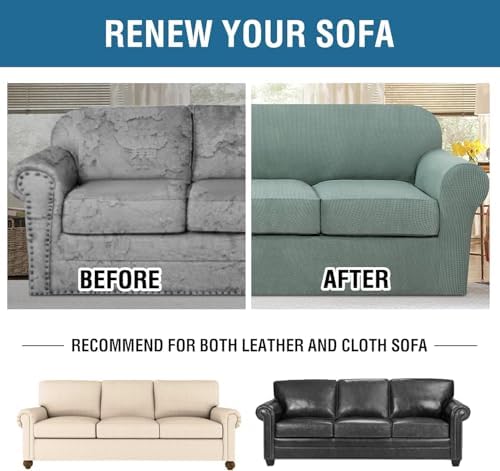 H.VERSAILTEX 4 Piece Stretch Sofa Covers for 3 Cushion Couch Covers for Living Room Furniture Slipcovers (Base Cover Plus 3 Seat Cushion Covers) Thicker Jacquard Fabric (Large Sofa, Sage) - Image 7