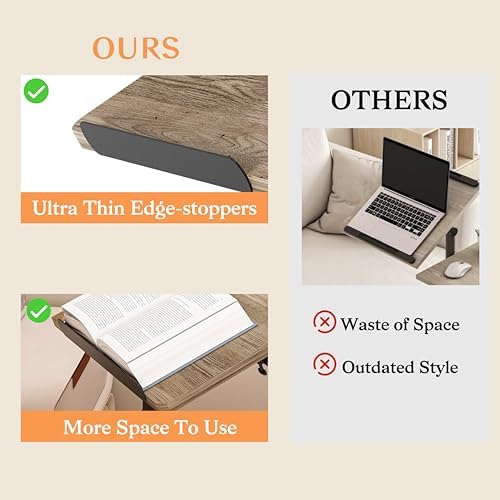 Beside Desk Overbed Table with Wheels Adjustable Height Over Bed Table Rolling Hospital Laptop Stand for Couch Tray Table Bed Sofa Side Table Computer Workstations-Coffee - Image 4
