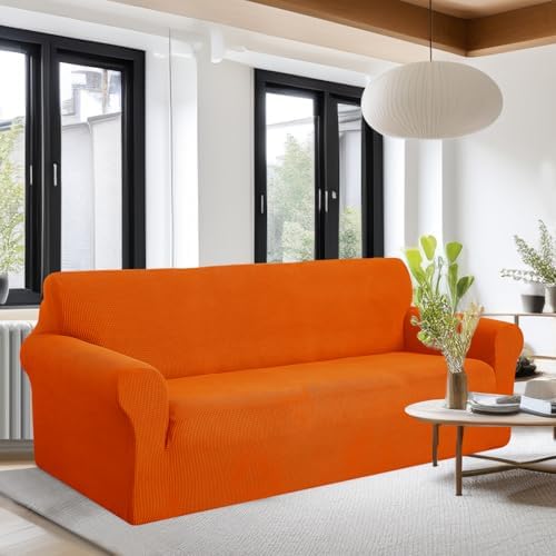 U-NICE HOME Oversized Stretch Couch Cover Slipcover, Orange - Image 2