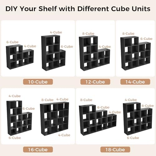 LUCKLIFE 8-Cube Storage Organizer, Modular Bookcase Shelf with Vertical or Horizontal Use, Fits 11×11" Bins, Optional Back Panels, for Living Room, Office, Black - Image 7
