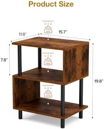 Frylr Small Side Table, End Table and Nightstand with 3-Tier Wood Shelves, Sturdy Metal Frame with 44 LBS Capacity per Shelf, Easy to Assemble for Living Room or Bedroom,Dark Brown - Image 2