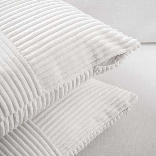 Fancy Homi Set of 2 White Boho Long Lumbar Body Decorative Throw Pillow Cover 14x36 Inch for Bed Couch Bedroom Bench, Soft Patchwork Corduroy Textured Pillow Case, Rustic Farmhouse Room Décor - Image 4
