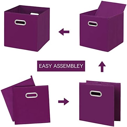 Fabric Cloth Storage Bins,Fabric Cube Bins Organizer with Dual Handles Foldable Cube Storage Baskets for Home Bedroom Storage,Set of 3,(Purple) - Image 6