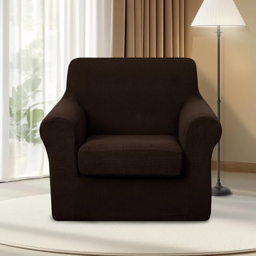 U-NICE HOME 2 Pieces Chair Covers Stretch Chair Slipcover, Chocolate - Image 2