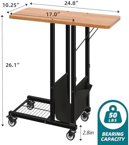 Simple Trending C Shaped End Table, Folding TV Tray Couch Side Table for Sofa on Wheels, Black - Image 3