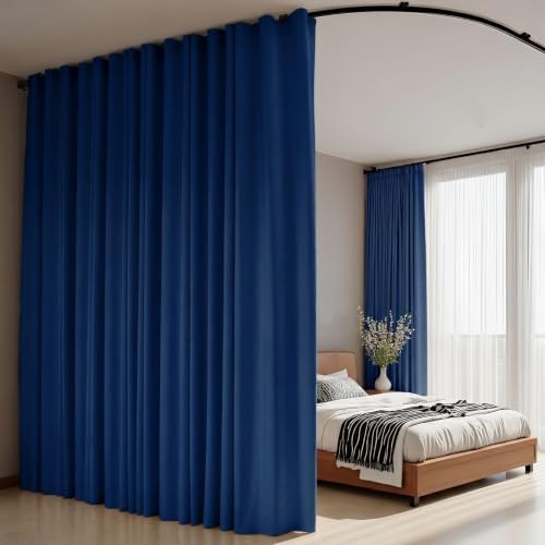 Room Divider Curtains Flexible Ceiling Tracks set Curtain track Ceiling Mount Blackout Curtain for Living Room Bedroom Ceiling Curtain Rod Privacy Dividers Panels W180xH96 Navy Blue Drape&Black rail - Image 6