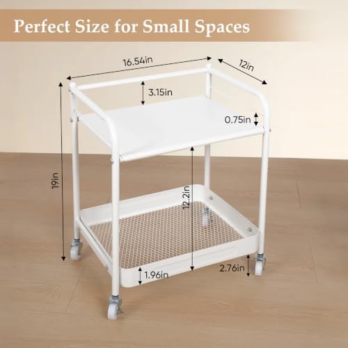 2 Tier Rolling Cart with Wheels, Under Desk Cart with Table Top - Image 5