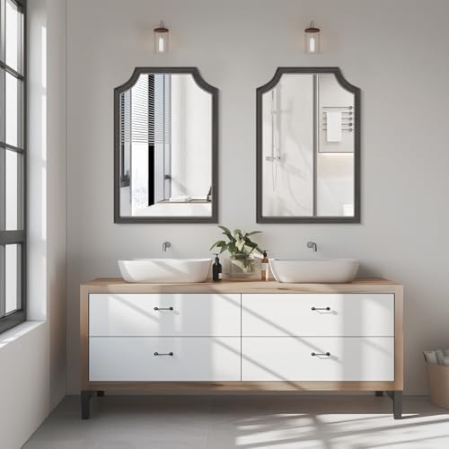 WallBeyond Scalloped Wood Mirror for Small Bathroom Vanity 20x30 Inch Rectangle Wall Mirror Decor for Hallway Bedroom Living Room Home (Black) - Image 2