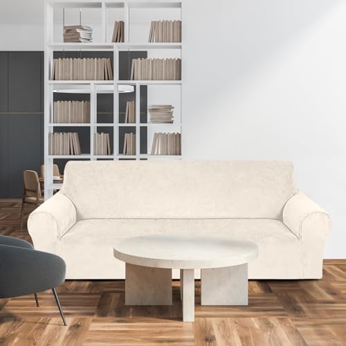Peryiter 3 Pcs Couch and Loveseat Sofa Covers,Beige,Velvet - Image 7