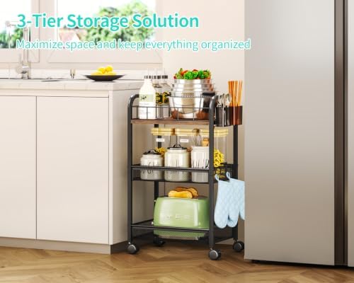 HapiRm 3 Tier Metal Rolling Cart- Utility Storage Cart with Locking Wheels - Image 4