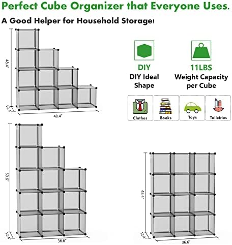 C&AHOME Cube Storage Organizer, 12-Cube Shelf Units, Closet Cabinet Grey - Image 5