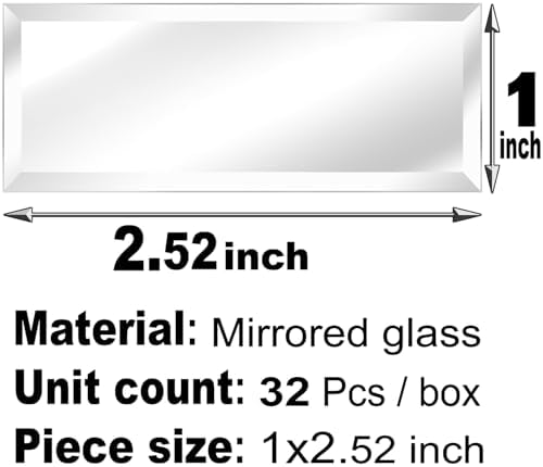 Peel and Stick Beveled Mirror Glass Tile.2.5x1 Inch Mirror Backsplash Tiles. Cute Mirror Strip Tile for Kitchen, Bathroom Wall.32 Pcs - Image 7