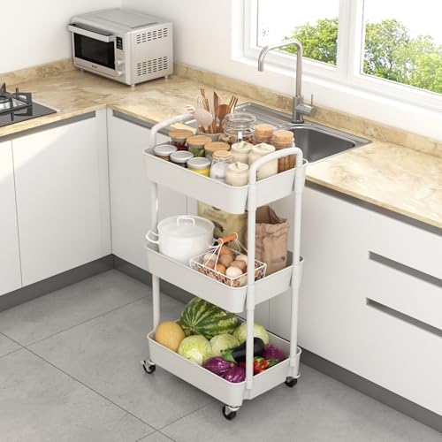 Sywhitta 3-Tier Plastic Rolling Utility Cart with Wheels for Storage,White - Image 4