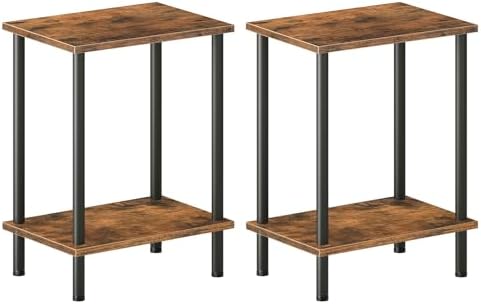 HOOBRO End Tables Set of 2, Small Side Table, Nightstand with 2-Layer Storage Shelves, Sofa Table for Small Spaces, Living Room, Bedroom, Stable Frame, Easy Assembly, Rustic Brown BF09BZP201 by HOOBRO