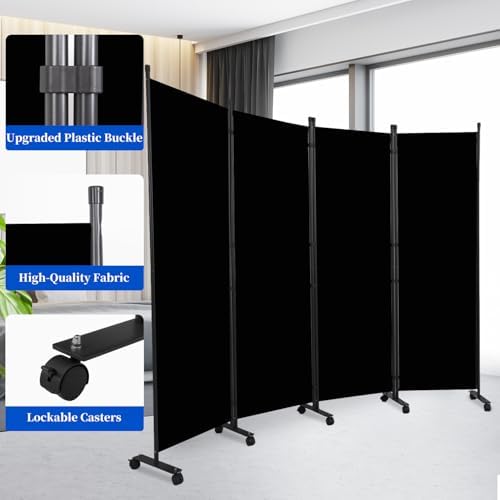 Room Divider 6FT 4 Panel Folding Privacy Screen with Lockable Wheels,Black - Image 6
