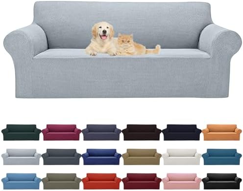 Cupuamon 2026 New Stretch Oversized Sofa Slipcovers Couch Sofa Cover for 4 Seater Furniture Protector Covers with Elastic Bottom Jacquard Fabric Small Checks for Pets, Kids - Silver by Cupuamon