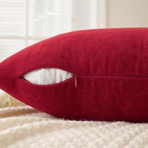 MIULEE Red Chenille Couch Lumbar Throw Pillow Covers, 12x20 - Image 3