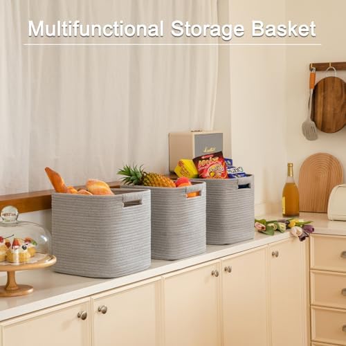 OIAHOMY Storage Cubes 11 Inch Storage Bins 3-Pack Woven Square Basket Grey - Image 6