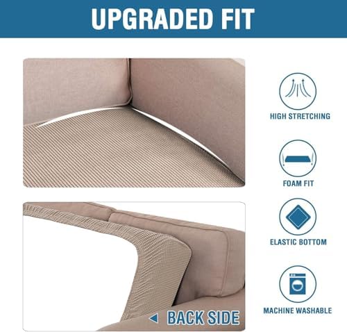 H.VERSAILTEX Super Stretch Individual Seat Cushion/Couch Slipcover Sets Thick Jacquard Textured Twill Fabric (3 Piece Sofa Covers, Sand) - Image 6