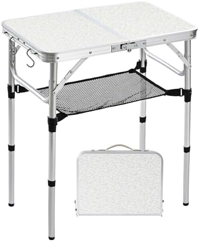 Small Folding Camping Table, 2ft Portable Table Adjustable Height by Kcmploro