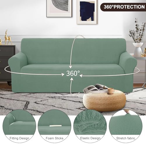U-NICE HOME Stretch Couch Cover Slipcover for 3 Cushion Sofa, Cyan - Image 3