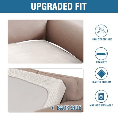 H.VERSAILTEX Velvet Stretch Individual Couch Cushion Cover Plush Slipcover for Loveseat Sofa Furniture Protector Seat Cover (1 Piece Loveseat Cushion Cover, Porcelain White) - Image 6