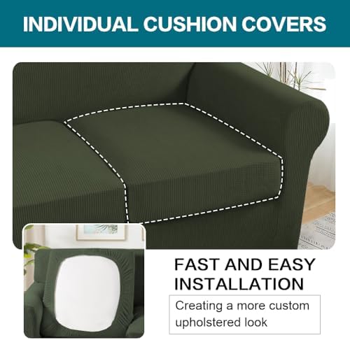 Turquoize 4 Piece Sofa Covers for 3 Cushion Couch Sofa Slipcover Soft Couch Cover for Dogs-Washable Sofa Furniture Covers with 3 Individual Large Cushion Covers (XL Sofa, Olive) - Image 5