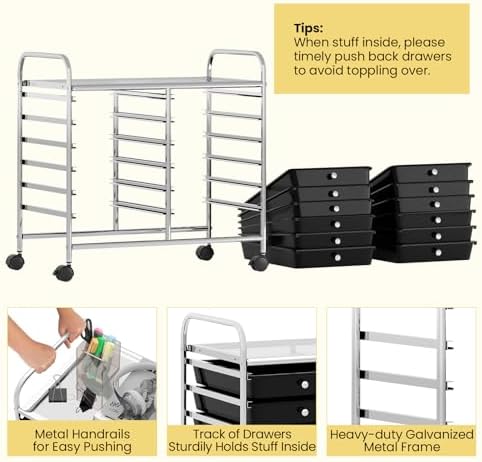 Giantex 12 Drawers Rolling Cart, Mobile Storage Drawer Cart, Classroom Organizer Cart for Office School Supplies Tools Scrapbook Paper Craft Small Printer, Utility Cart on Wheels, Black - Image 6
