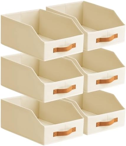 Homsorout Fabric Storage Bins for Organizing - 6 Pack Large Trapezoid Collapsible Storage Bins with Front Handle, Closet Organizers and Storage for Bedroom, Home Shelves, Small Spaces, Beige by Homsorout