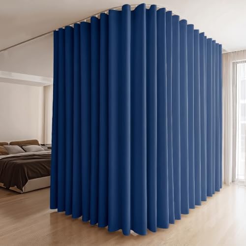 MaKefeile Room Divider Curtains & Flexible Bendable Tracks Set,Privacy Dividers Ceiling Track Window Blackout Curtains for Living Room Bedroom (W120 × H84 in 1 Panel Navy Blue Drape & White Rail) by Makefeileshade