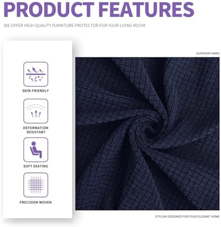 ZNSAYOTX Couch Covers for 3 Cushion Couch High Stretchy Spandex Pet Friendly Sofa Slipcover 1 Piece Non Slip Couch Covers Large Furniture Protector (Navy Blue, Sofa) - Image 5