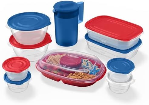 Rubbermaid TakeAlongs Special-Edition Americana 22-Piece Set of Food Storage Containers with Lids, Including Party Platter and Pitcher, QuikClik Seal, BPA-Free by Unknown