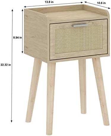 LAATOOREE Nightstand Set of 2, Small Bed Side Table with Rattan Door - Image 3