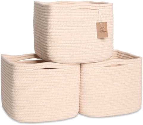 NaturalCozy Storage Cubes 9”x9”x7”Cotton Rope Woven Baskets for Organizing 3-Pack | 9 Inch Cube Storage Bin | Small Basket for Shelf Nursery, Pantry, Decorative Plant, Bathroom Closet, Toy Gift by NaturalCozy