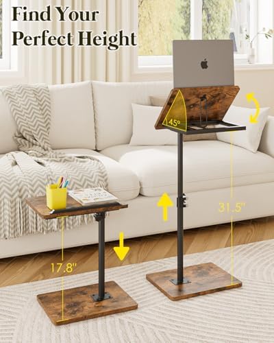 Masupu Sofa Arm Tray Table - 360° Swivel Height Adjustable End Table, Small Snack Side Table for Couch, C Shaped Table for Bed, Chair or TV Tray Table(Rustic Brown, Angle Adjustable) - Image 4