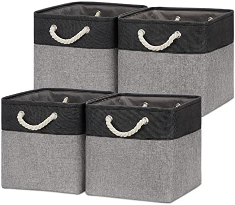 Temary 12 Inch Cube Storage Baskets 4 Pack Fabric Storage Bin for Clothes, Large Baskets with Handles, Basket for Organizing Towels, Blankets, Collapsible Cube Storage Bins (Black&Gray) by TEMARY