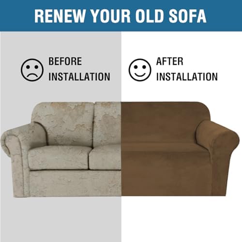 H.VERSAILTEX Stretch Velvet Sofa Covers for 3 Cushion Couch Covers Furniture Protector Soft with Non Slip Elastic Bottom, Crafted from Thick Comfy Rich Velour (Sofa 72"-90", Bronze Brown) - Image 5