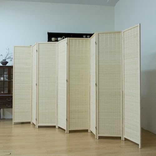 8 Panel Bamboo Room Divider, 5.6 ft Tall Folding Privacy Screen, Freestanding Partition Wall for Room Separation, Natural Beige Divider for Home & Office (67" H x 123" W) - Image 3