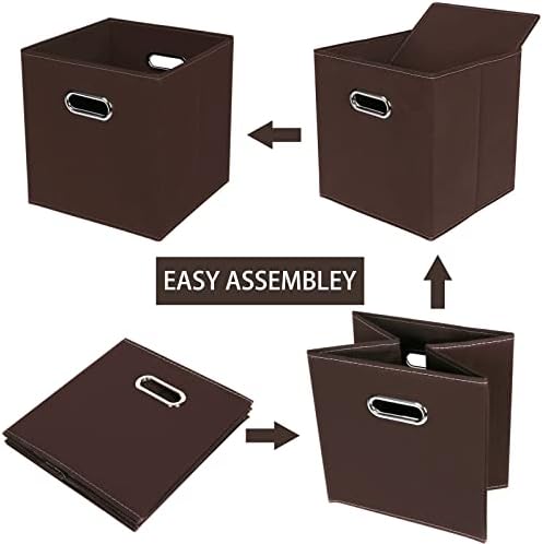 Fabric Cloth Storage Bins,Fabric Cube Bins Organizer with Dual Handles Foldable Cube Storage Baskets for Home Bedroom Storage,Set of 3,(Coffee) - Image 6