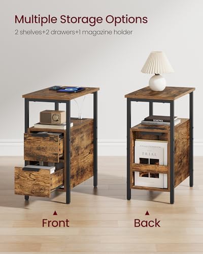 VASAGLE Side End Table with Charging Station, Slim Nightstand with Storage - Image 6