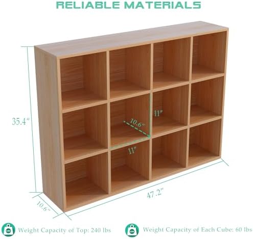 OSCHF 12-Cube Storage Shelf Bookcase, Oak - Image 3
