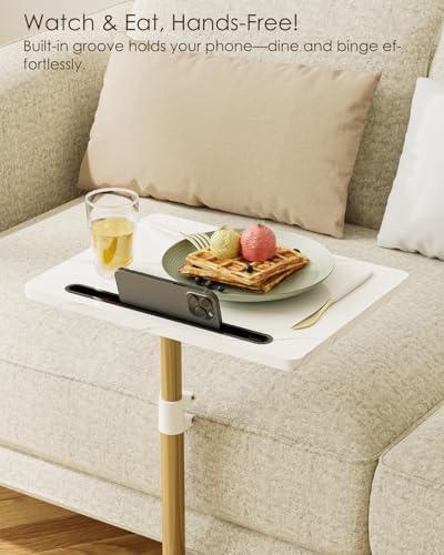 Masupu Sofa Arm Tray Table - 360° Swivel Height Adjustable End Table, Small Snack Side Table for Couch, C Shaped Table for Bed, Chair or TV Tray Table(Marble White and Gold) - Image 4